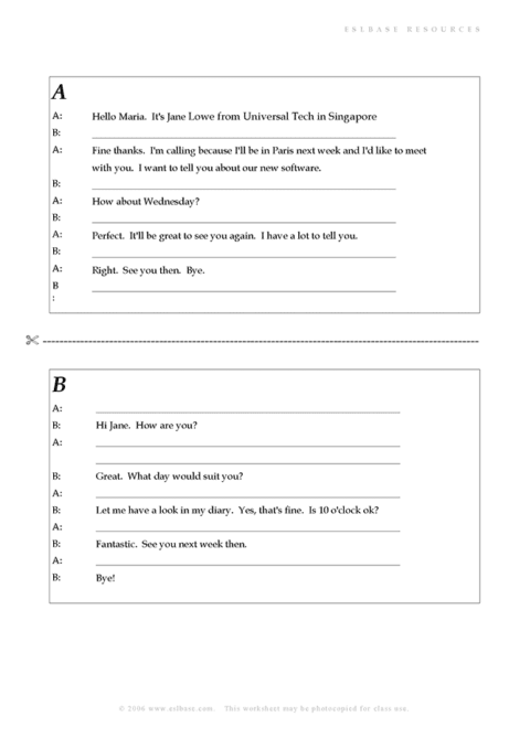 Arranging meetings ESL activity