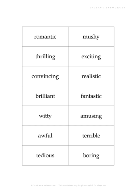 Adjectives to describe films ESL activity
