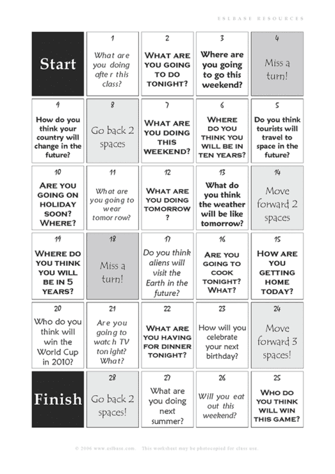 Future Forms Board Game ESL Activity