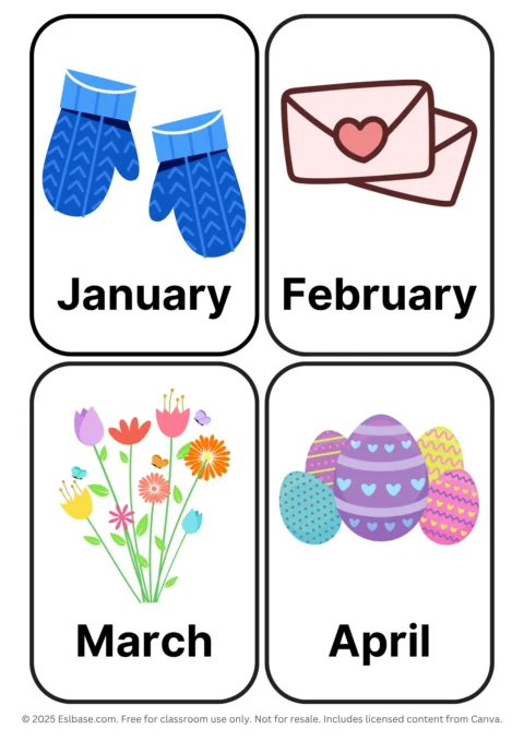 Months of the Year ESL Flashcards