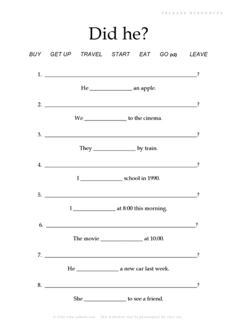 Past simple questions ESL activity