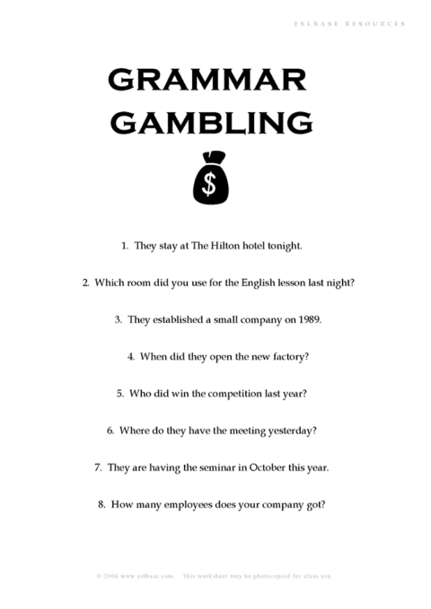 Present and past tenses game ESL activity